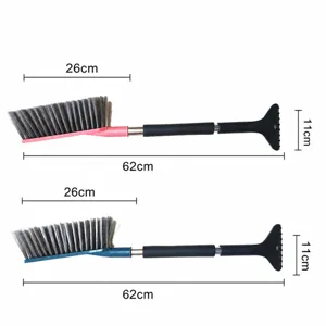 Multifunctional car snow shovel with telescopic handle and durable ice scraper cleaning tool.