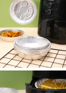 Disposable aluminum foil pans for air fryer round thick baking trays oil absorbing liners