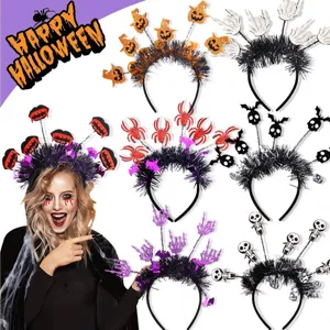 Halloween Party Headband Funny Skeleton Pumpkin Spider Bat Tinsel Hair Hoop Children Holiday Costume Decoration Props
