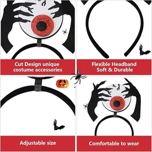 Serre-tête de fête d'Halloween avec œil effrayant et chauve-souris, accessoire de costume.