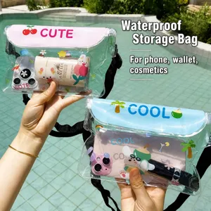 Transparent waterproof storage bag detail view, ideal for phone, cosmetics and small items.
