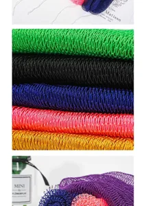 Rete da bagno esfoliante africana colorata, lunga spugna in nylon per la pulizia del corpo.