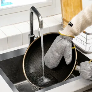 Gants de Vaisselle en Fil d'Argent Nettoyage Ménager Anti-Brûlure Épaissis Imperméables Gant de Cuisine