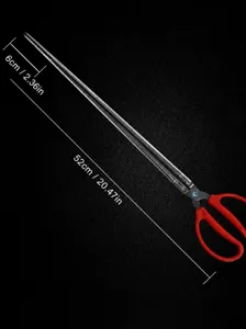 Extra long stainless steel eel clamp grabber tool with red plastic handle for fishing.