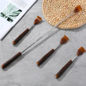 Telescopic Back Scratcher Stainless Steel Extendable Scratching Tool With Artificial Horn Handle And Balls