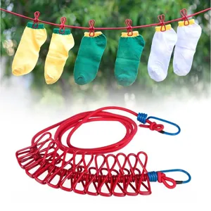 Portable Travel Clothesline With Clips Retractable Windproof Outdoor Laundry Rope For Hotel Home Balcony Drying
