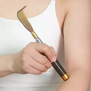Telescopic back scratcher with horn head and metal extension pole for daily massage use