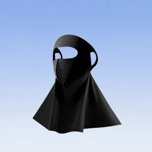 Masque facial de protection solaire en soie glacée d'été avec cache-cou, anti-UV respirant noir.