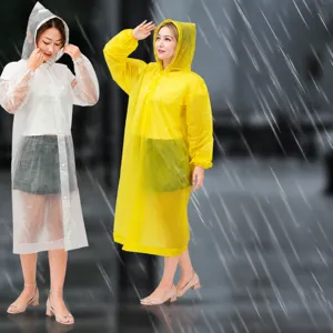 Impermeabile Lungo in EVA per Adulti Impermeabile con Cappuccio Poncho da Pioggia con Polsini con Coulisse Attrezzatura Antipioggia per Escursioni