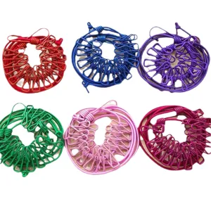 Corde à linge portable avec pinces, ligne élastique coupe-vent multicolore pour l'hôtel et la maison.