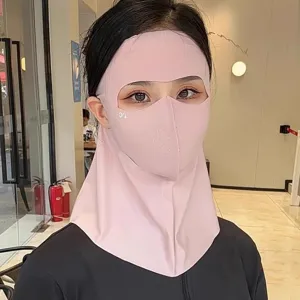 Masque de protection solaire visage complet UV respirant pare-soleil rose couverture