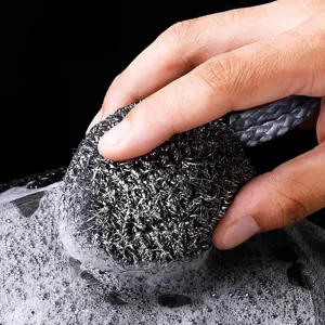 Stainless steel dishwashing scrub brush with lanyard for kitchen pot and bowl cleaning
