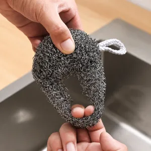 Stainless steel mesh cleaning scrubber with hanging loop kitchen pot dish washing tool