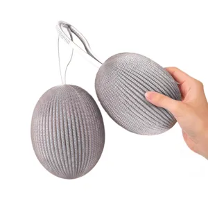 Stainless steel mesh cleaning ball with hanging handle for kitchen dishwashing and pots.
