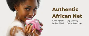 Red de baño exfoliante africana 100% nailon para secado rápido y espuma rica y abundante.