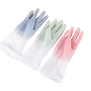 Gants de vaisselle dégradé macaron, gants de ménage cuisine imperméables en PVC pratique.