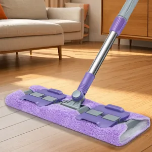 Household Flat Mop With Microfiber Cloth Stainless Steel Handle Rotatable Wet And Dry Floor Cleaning Tool