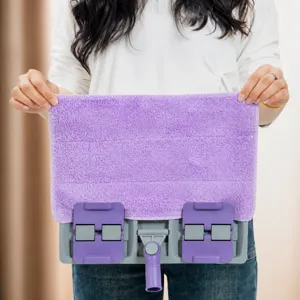 Household flat mop towel clip design wet and dry floor cleaning tool with washable purple cloth