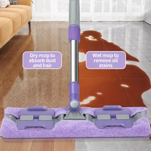 Household flat mop with towel clamp for wet and dry floor and window cleaning tool.