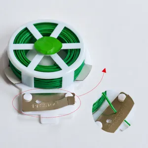 Rouleau de fil de fer de jardinage vert avec distributeur en plastique et coupe