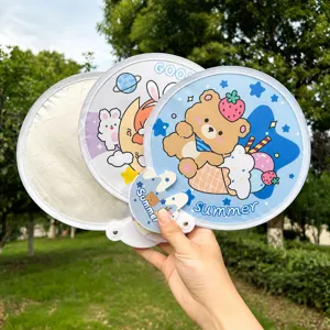 Cute Cartoon Folding Fan Portable Mini Round Fan Storage Bag Student Summer Cooling Handheld Fabric Fan
