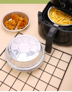 Round disposable aluminum foil air fryer paper liners baking tray oil-proof barbecue pans details