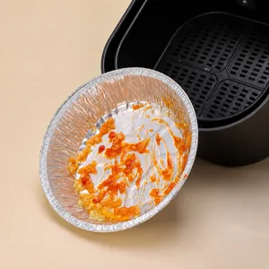 Disposable round aluminum foil pans for air fryer, thick baking paper bowls, oil-proof trays.