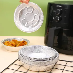 Disposable aluminum foil air fryer pans round thick baking trays for oven cooking food 50pcs