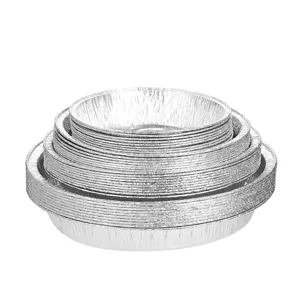 Round aluminum foil pans set for air fryer and oven baking, disposable greaseproof food trays.