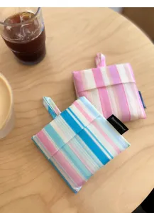 Mini foldable shopping bag waterproof portable striped grocery bag for daily outdoor use.