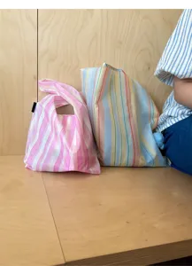 Mini striped folding shopping bag waterproof portable casual grocery tote bag eco