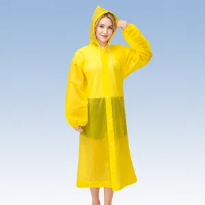 Lungo impermeabile EVA impermeabile per adulti, poncho antipioggia giallo con cappuccio.