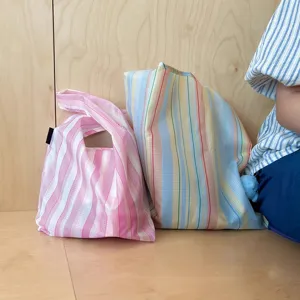Mini folding striped shopping bag reusable waterproof portable casual tote grocery bag