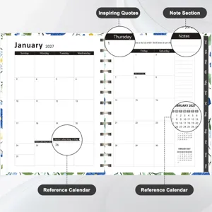 2027 A5 weekly planner refill insert with calendar grid, notes section and floral design.