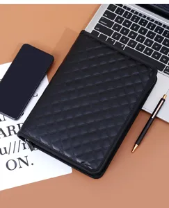 Black A5 PU leather zipper binder notebook portfolio organizer detail view office supply.