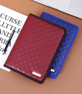 A5 multifunctional PU leather zipper notebook folder with stylish diamond quilted design.