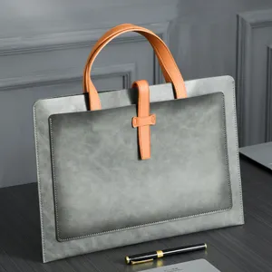 Large capacity leather briefcase business document bag portable waterproof commuting bag with handle