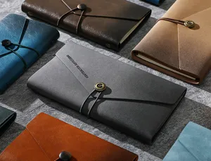 Multicolor PU leather travel journal notebook with elastic band closure, stylish retro stationery.