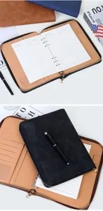 A5 B5 zakelijke ringband notebook met rits, multifunctionele kaartsleuven en penhouder.