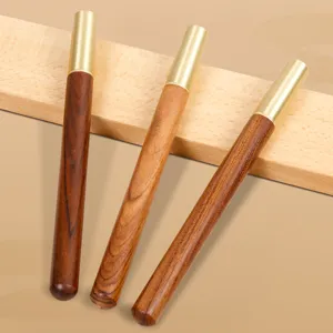 High-end solid wood signature pen with brass top, elegant metal gel pen for business gifting.