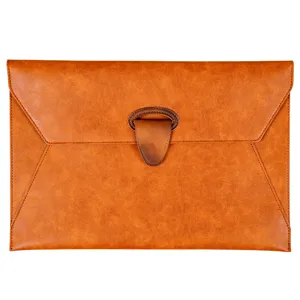 A4 leather document bag business file folder waterproof storage office contract organizer brown