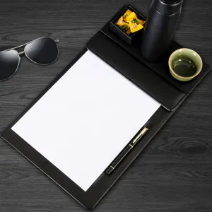 Business Conference Folder PU Leather Writing Pad Contract Signing Board Clip With Pen Slot Office Desk Organizer