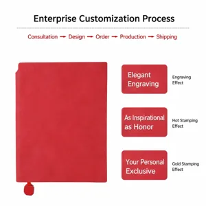 Red PU leather business notebook planner with bookmark and custom logo option for office work.
