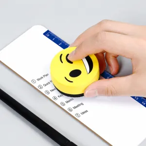 Erasable memo board for computer screen with wipeable note pad and cute smiley eraser for office.