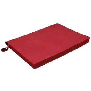 Red napa leather business notebook with zipper, thick office journal for daily work records.