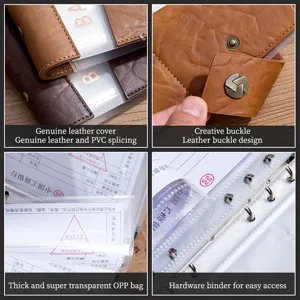 Genuine leather certificate folder document organizer ring binder receipt storage book