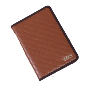 Brown PU Leather A5 Zipper Notebook Portfolio Business Conference Pad Meeting Planner