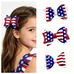 Amerikanische Flagge Schleife Haarklammer Unabhängigkeitstag Glitzer Haarklammern Rot Weiß Und Blau Haarschmuck Für Kinder Mädchen
