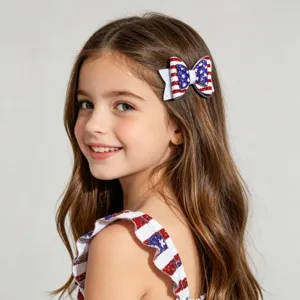 USA Flagge Glitzer Schleife Haarklammer Unabhängigkeitstag Haarschmuck für Mädchen Detail