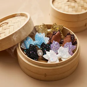 DIY Fashion Glitter Leather Bowknot Cup Straw Hairband Accessories Sparkling Bow Hair Bows DIY Decor Jewelry